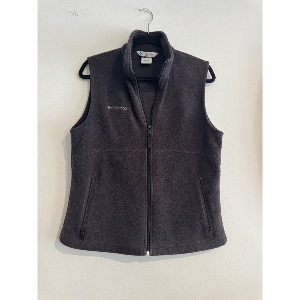 Columbia Benton Springs Fleece Vest Womens L Charcoal Gray Full Zip Pocket warm